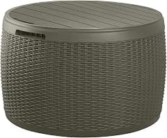Keter Circa 37 Gallon Resin Deck Box Stool, All-Weather Outdoor Storage Seat with Rattan-Look Finish, Durable Patio Storage Bench for Cushions, Garden Tools, Pool Accessories - متتبع أسعار Amazon.sa
