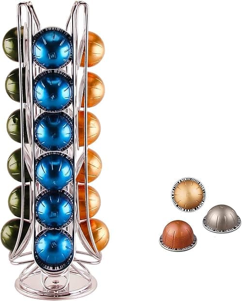 Rotating Coffee Capsule Holder Compatible with Nespresso Vertuo & Vertuo Next, 24 Pod Capacity Spinning Vertuo Capsules Storage Tower Organizer, Coffee Pod Rack Gift for Coffee Lovers (24 pod) على Amazon.ae - متتبع الأسعار