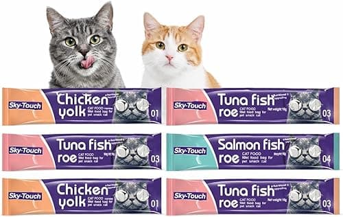 SKY-TOUCH 6Pcs Wet Cat Treats : Lickable Cat Food Wet Squeeze Up Interactive Cat Snack Strips with 3 Flavors (Tuna&Fish Roe, Chicken&Yolk, Salmon&Fish Roe, 16g Each) for All Cats (6Pack 96g) on Amazon.ae - Price Tracker