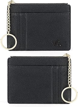Valentoria slim rfid blocking card holder small pocket wallet keychian zipper coin purse minimalist leather cash & coin & cards case for women men, black, s, rfid wallet, 801, T801 on Amazon.ae - Price Tracker
