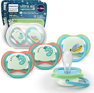 Philips Avent Ultra Air Nighttime Pacifiers - Orthodontic Design, for Babies 6-18 Months, Glow in The Dark, Soft Silicone Symmetrical, BPA-Free, with 2 Sterilizing Cases, 4 Pack, SCF376/36 - Amazon.ae Price Tracker