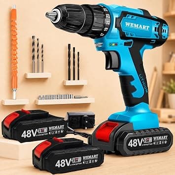 Wemart 48V Cordless Drill, 27Pcs Power Drill Kit with 2 Lithium Ion Battery and Charger, 25+1 Torque Setting, Variable 2 Speed, LED Light, Electric Drill for Home - متتبع أسعار Amazon.sa