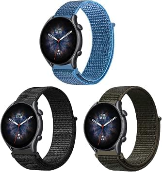 ZoRoll Pack of 3 22 mm Wristbands for Amazfit Bip 5/GTR 4/GTR 3 Pro/GTR 3/GTR 2e/GTR 2, Nylon Velcro Replacement Strap for Amazfit Cheetah/Cheetah Pro - Black + Army Green + Blue on Amazon.ae - Price Tracker