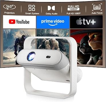 Projector 4K Android,AI Auto Focus,WiFi 6 BT 5.4,Mini Portable Projector with Built-in Apps,Native 1080P,Ultra-thin Design,Dolby Audio,360° Adjustable Smart Proyector for Home Outdoor on Amazon.ae - Price Tracker