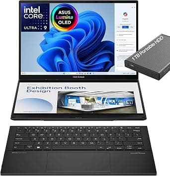 ASUS Zenbook Duo Laptop, Dual 14" OLED WUXGA Touchscreen Display, Intel Core Ultra 9 285H, Intel Arc Graphics, 32GB RAM, 2TB SSD, WiFi 7, Thunderbolt 4, Detachable KB, Windows 11, w/1TB Portable HDD on Amazon.ae - Price Tracker