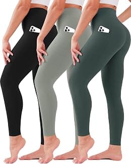 3 Pack Leggings for Women High Waisted No See-Through Tummy Control Soft Yoga Pants Womens Workout Athletic Running Leggings - متتبع أسعار Amazon.sa