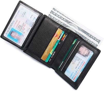 Men’s 2 ID Windows RFID Blocking Smooth Leather Small Front Pocket Travel Bifold Wallet Black - متتبع أسعار Amazon.sa