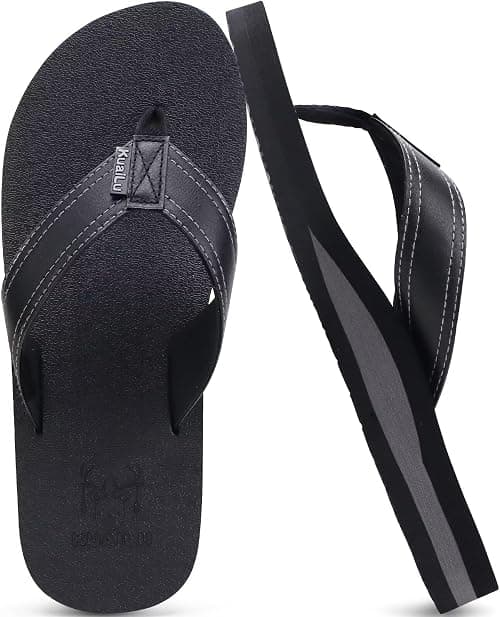 KuaiLu Men's Leather Flip Flops Arch Support Summer Beach Pool Water Thong Sandals Waterproof Rubber Walking Shoes Slip on Orthotic Casual Sport Cushioned Wide Slides on Amazon.ae - Price Tracker