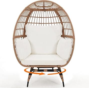 Murago Oversized 360° Swivel Rattan Egg Chair for Adult, Indoor Outdoor Patio Large Wicker Egg Chair with Overstuffed Cushions, 440lb Weight Capacity, Natural Rattan with Beige Cushion on Amazon.ae - Price Tracker