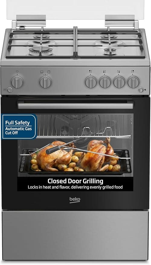 Beko 60x60cm Freestanding Gas Cooker, Full safety with 4 High Efficiency Gas Burners, Closed Door Grilling, Cast Iron Pan Support, 64 Liters Oven Capacity, FBGT61130XSL(Stainless Steel) على Amazon.ae - متتبع الأسعار