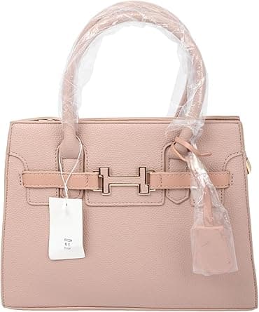 Designer Structured Handbag, Vegan Leather, Multiple Colors Available, Top Handle Satchel Purse with Decorative Lock Detail on Amazon.ae - Price Tracker