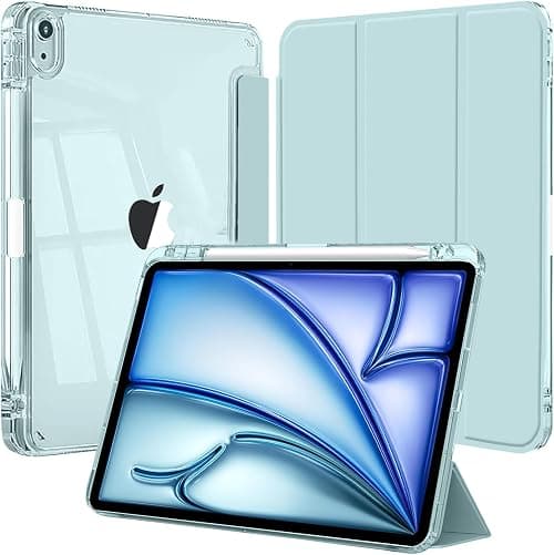 Case for iPad Air 11 Inch M4/M3/M2 (2026/2025/2024), iPad Air 5th/4th (2022/2020) with Pencil Holder, Clear Transparent Back Slim Stand Shockproof Tablet Cover, Elegant Blue | Edge TPU Flexible Back Case Transparent Glass Stand Multi-Angle Protection Anti-shock Slim Design Lightweight Clear on Amazon.ae - Price Tracker