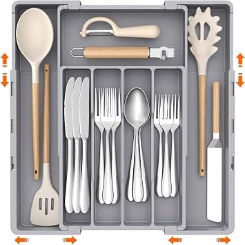 Lifewit Silverware Drawer Organizer, Expandable Utensil Tray for Kitchen, BPA Free Flatware and Cutlery Holder, Adjustable Plastic Storage for Spoons Forks Knives, 4-7 Slots, Gray على Amazon.ae - متتبع الأسعار
