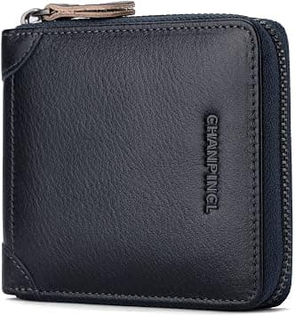 Mens Genuine Leather Zipper Wallet RFID Secure Large Capacity Double Fold Multi-card Leather Wallets for Men and coin purse, Bluish grey, One size, Rfid Wallet on Amazon.ae - Price Tracker