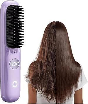 Hair Straightener Brush Cordless, Portable Mini Wireless Hair Straightening Comb, USB Rechargeable Fast Heating Hair Styler with 3 Temp Settings, Travel Essentials for Car, Gym & Office (Purple) on Amazon.ae - Price Tracker