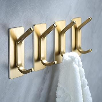 4pcs Stainless Steel Adhesive Hooks Wall Mounted, Heavy Duty Storage Wall Mount Hooks for Hanging Coat Clothes Towels Hat Bags for Home Entryway Bathroom Bedroom Kitchen Living Room (Gold) on Amazon.ae - Price Tracker