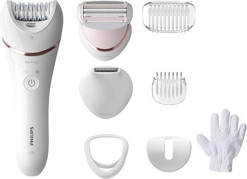 Philips Epilator Series 8000.Wet And Dry Cordless Hair Removal For Legs And Body With 8 Accessories.Shaving Head And Trimming Comb. Exfoliation Glove. 3 Pin, Bre720/01. on Amazon.ae - Price Tracker