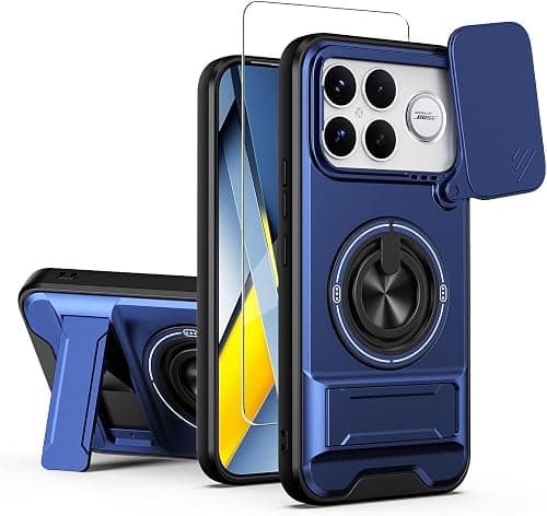 ZMONE for Xiaomi Poco F8 Ultra 5G Cover Ring Holder Stand Kickstand, Slide Camera Cover, with Screen Protector, Dual-Layer Shockproof Protective, Magnetic Accessory Friendly Phone Case - Blue on Amazon.ae - Price Tracker