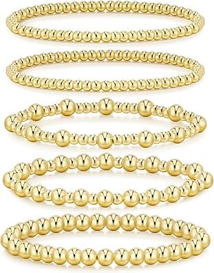 adoyi Gold Bracelets for Women, 14K Gold Plated Beaded Bracelets Gold Stretch Bead Ball Bracelet stack Set Adjustable Bracelet Set Jewelry for Gifts on Amazon.ae - Price Tracker