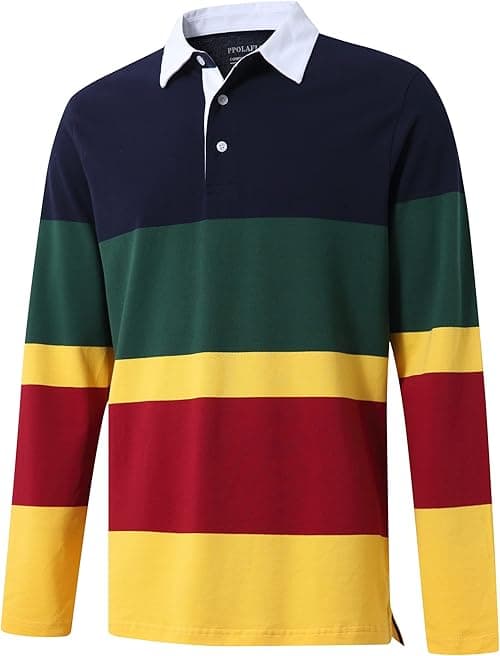 Men's Polo Shirts Long Sleeve Striped Dry Fit Casual Collared Pique Golf Polo Shirts for Mens on Amazon.ae - Price Tracker