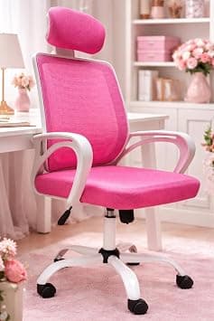 Splendor ® Desk Chair Office Chair for Home Height Adjustable Mid Back Mesh Computer Chair with Lumbar Support Mesh Swivel Computer Office Ergonomic Executive Chair (With Headrest, Pink) on Amazon.ae - Price Tracker