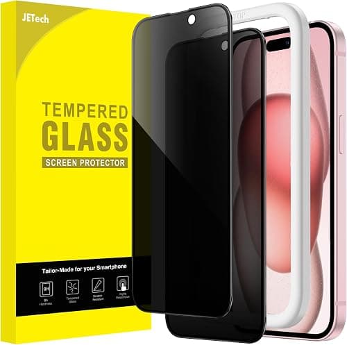 JETech Privacy Full Coverage Screen Protector for iPhone 15 6.1-Inch, Black Edge Anti-Spy Tempered Glass Film with Easy Installation Tool, Case-Friendly, 2-Pack on Amazon - Best Deal Finder