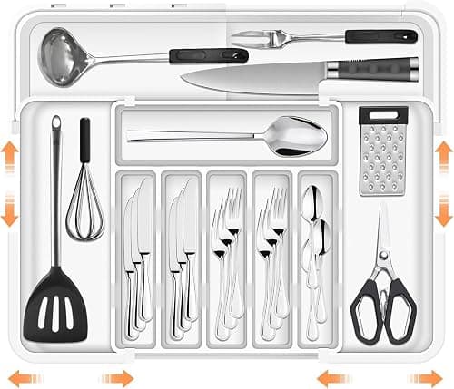 Larger Cutlery Drawer Organiser: Non-Slip Utensil Organiser with 9 Compartments - 3-sided Expandable Kitchen Drawer Organisers - for Spoons, Forks and Knives (White) on Amazon.ae - Price Tracker