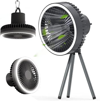Portable Camping Fan with LED Light,10000mAh Personal Desk Fan,3 Speed Outdoor Tent Fan with Tripod, Table Fans Travel Fan with Hanging Ring for Outdoor or Indoor Activities (Grey) on Amazon.ae - Price Tracker