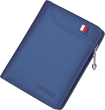 Men's Wallet with Zipper Genuine Leather Credit Card Travel Wallet with Coin Pocket(Sea Blue) على Amazon.ae - متتبع الأسعار