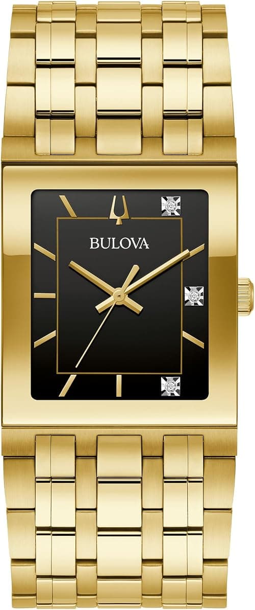 Bulova Marc Anthony Mens Modern Quadra Diamond Gold Stainless Steel Watch,Black Dial, Style:97D132 on Amazon.ae - Price Tracker