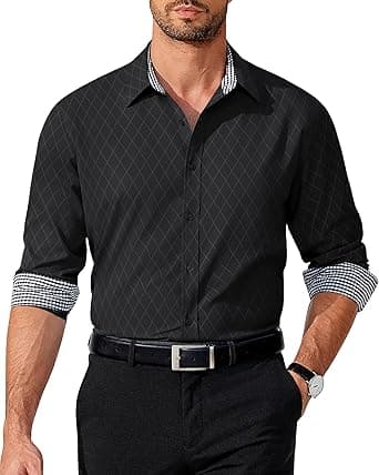 COOFANDY Men's Dress Shirt Long Sleeve Casual Button Down Shirt Wrinkle Free Formal Business Shirts on Amazon.ae - Price Tracker