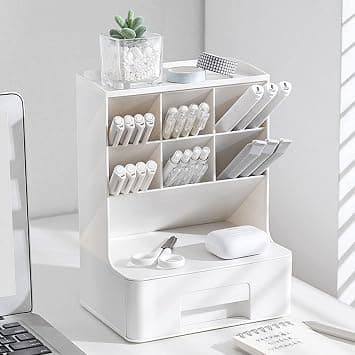 Monicayao Pencil Pen Holder, Desk Organizer with Drawer, Pen Organizer Storage for Desk, Plastic Office Stationery Supplies Organizer, Desktop Organizer for Office, School, Makeup Brush Storage Holder على Amazon.ae - متتبع الأسعار