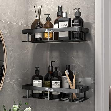 24HOCL Shower Caddy Shelf【Thickened Upgraded Version】, Adhesive Black Bathroom Shower Rack, No Drilling Wall Mounted Shower Organizer, Rustproof Basket for Bathroom, Toilet, Kitchen (2 Pack) on Amazon - Best Deal Finder