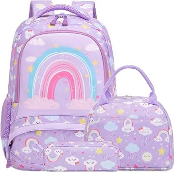 Kimwadalh 3PCS Rainbow Backpack Set, Purple School Bag with Lunch Box Pencil Pouch, Cute Large Capacity School Backpack Set for Preschool Kindergarten Primary School on Amazon.ae - Price Tracker