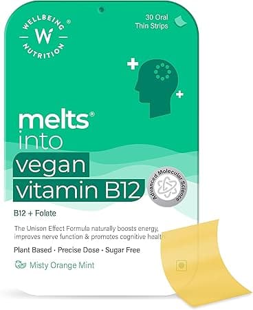 Wellbeing Nutrition Melts Vegan Vitamin B12 Supplements for men & women | Memory Booster and Brain, Heart & Nervous System Support with B12, Folate, Brahmi & CurcuWIN | 30 Oral Thin Strips on Amazon.ae - Price Tracker