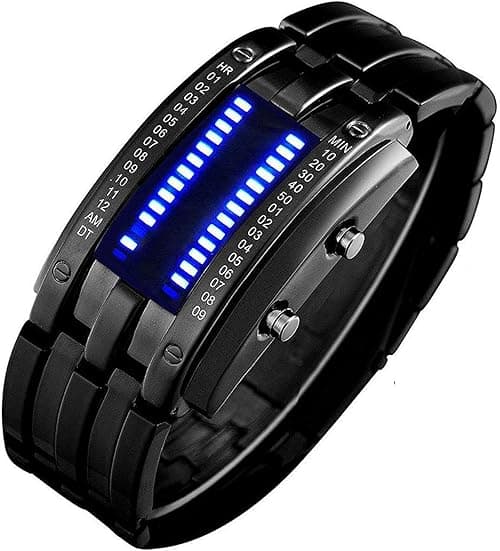 FANMIS Creative Mens Binary Matrix Blue LED Digital Watch Fashion Classic Black Plated Waterproof LED Backlight Bracelet Watches on Amazon.ae - Price Tracker