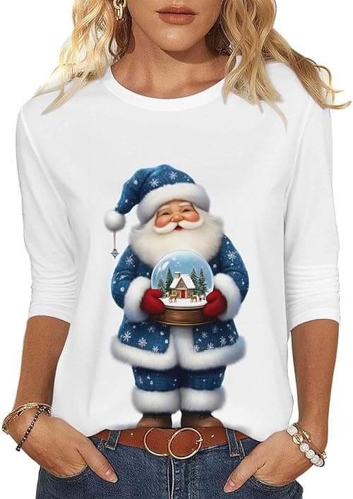 Womens Christmas Tops Novelty Christmas Jumpers 3/4 Sleeve Round Neck Tops Santa Cruz Xmas Tree Snowflake Printed Blouses Casual T Shirts Tunic Shirt Xmas Holiday Top Pullover Blouse on Amazon.ae - Price Tracker