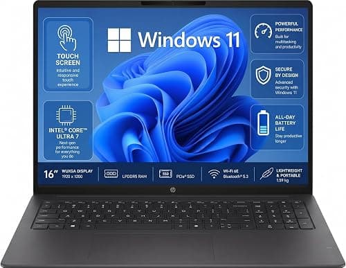HP OmniBook 3 16-BU0007DX 16" 2K Touchscreen Laptop, Intel Core Ultra 7 255U (2025), PCIe SSD, 1920 x 1200 IPS Display, Wi-Fi, Windows 11, MS Office, Mica Silver (16GB RAM + 1TB SSD) on Amazon.ae - Price Tracker