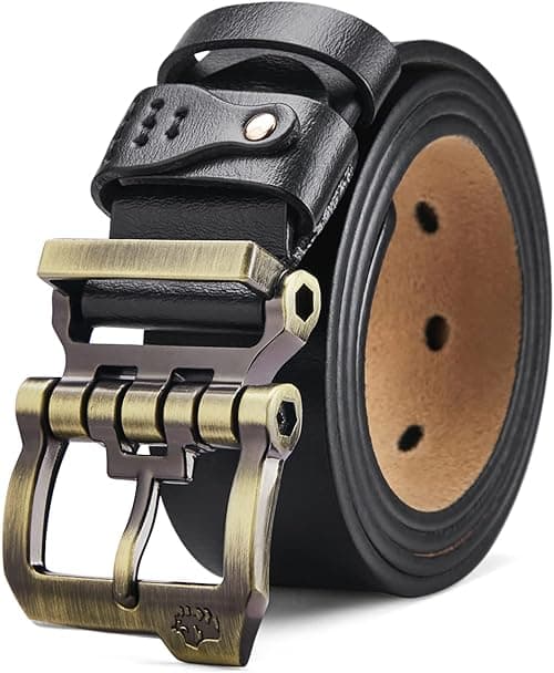 BISON DENIM Men's Belt - Leather Waistband with Anti-Scratch Pin Great for Jeans Cowboy & Work Wear Casual Alloy Buckle Belts on Amazon.ae - Price Tracker