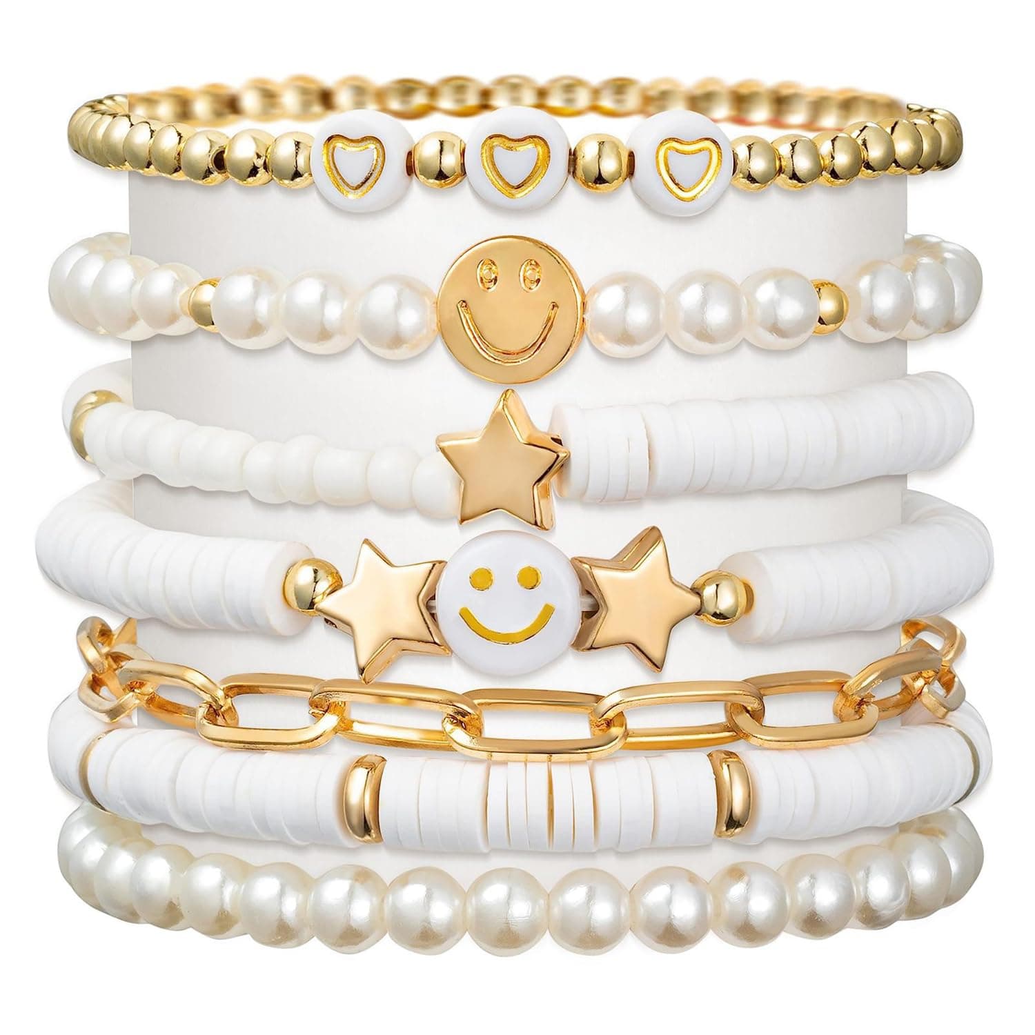 Shining Diva Fashion 7Pcs Combo Latest Stylish Beach Surfer Bracelets Set | Colorful Preppy Heishi Bracelet | Multilayer Boho Happy Smile Heart Star Stretch Beaded Bracelets | Evil Eye Stackable on Amazon.ae - Price Tracker
