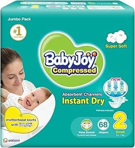 Baby Joy Compressed Diaper Size 2 Small 3.5-7 kg Jumbo Pack 68 pcs on Amazon.ae - Price Tracker