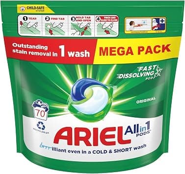 Ariel All in One Pods, 70 Wash Capsules, Laundry Detergent with cool clean technology - متتبع أسعار Amazon.sa