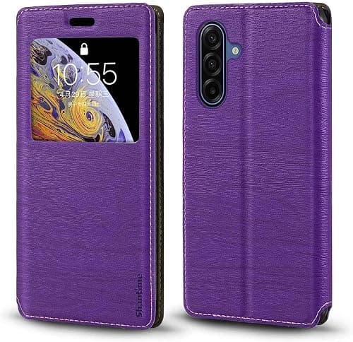 Window Leather Case for Galaxy M17 5G - Purple | 6.74" Elegant Viewable Window Design Clear Display Invisible Magnetic Cover with Card Slot and Kickstand on Amazon.ae - Price Tracker
