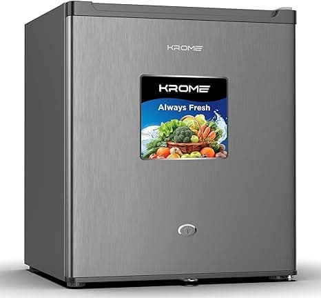 KROME 60L Gross, Single Door Compact Refrigerator, Energy Class A+, Reversible Door, Mini Fridge Suitable for Kitchen, Bedroom Office & Minibar, INOX Color, 5 Year Compressor Warranty- KR-RDC60H on Amazon.ae - Price Tracker