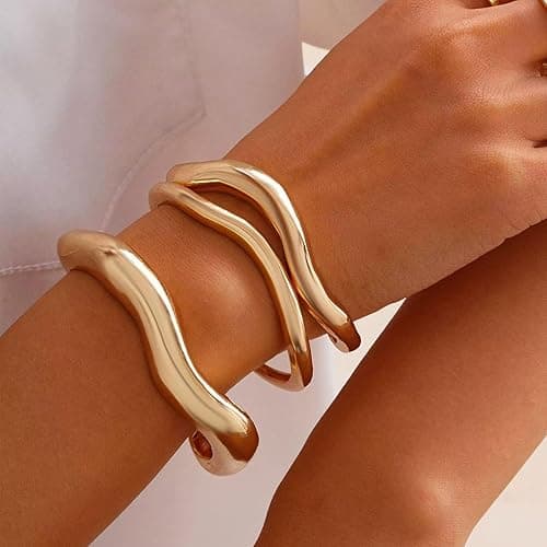 Chunky Gold Bangle Bracelets Stack for Women Gold Statement Cuff Bracelet Jewelry Gifts Stylish Bracelets Friendship Gifts for Women on Amazon.ae - Price Tracker