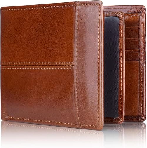 Mens Wallet RFID Genuine Leather Bifold Wallets For Men, ID Window 16 Card Holders Gift Box on Amazon.ae - Price Tracker