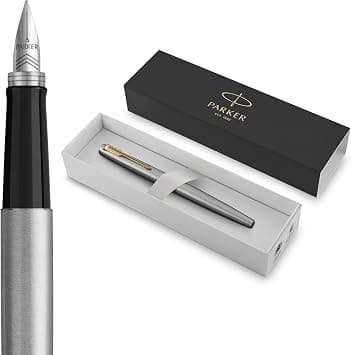 Parker Jotter Fountain Pen, Stainless Steel Body with Gold Trim, Medium Point, Blue Ink, Includes Gift Box on Amazon.sa - Price Tracker