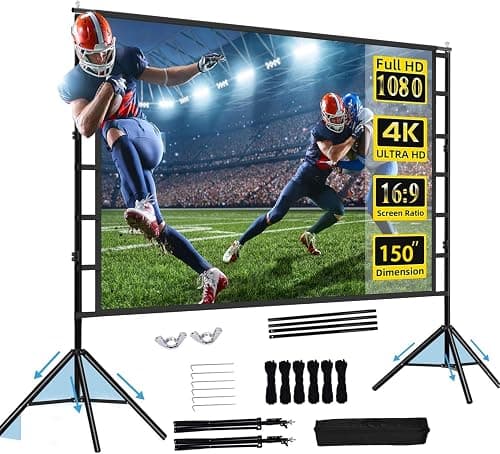 Hcosmy Projector Screen with Stand,100/120/150 inch Outdoor Projector Screen Portable Indoor Projection Screen 16:9 4K Rear Front Movie Screen with Carry Bag for Home Backyard Theater (150 inch) on Amazon.ae - Price Tracker