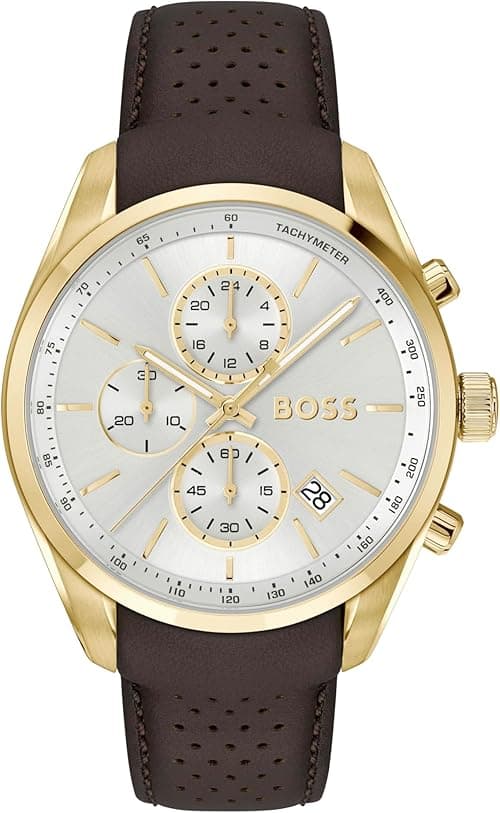 BOSS GRAND PRIX 44 MENS SILVER WHITE DIAL BROWN LEATHER WATCH - 1514225 on Amazon.ae - Price Tracker