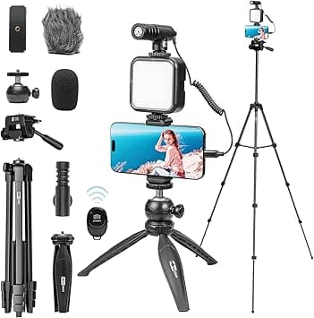 USKEYVISION Vlogging Kit for iPhone Youtuber Starter Kit Content Creator Equipment for iPhone 16/15Pro Max with 59'' Extendable Fullsize Tripod, LED Light,Shotgun Mic Video Recording(Vlog K4) on Amazon.ae - Price Tracker